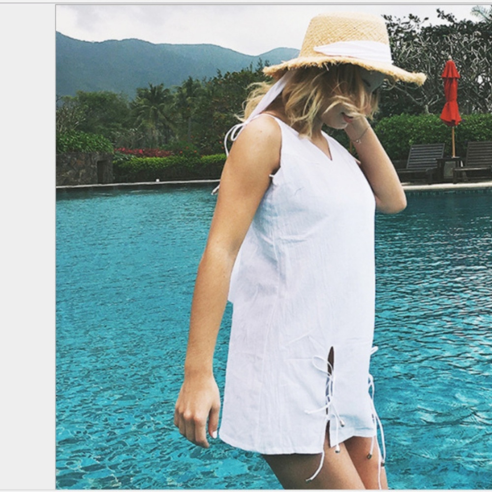White Beach Party V Neck Lace Up Dress - Picture 4 of 8